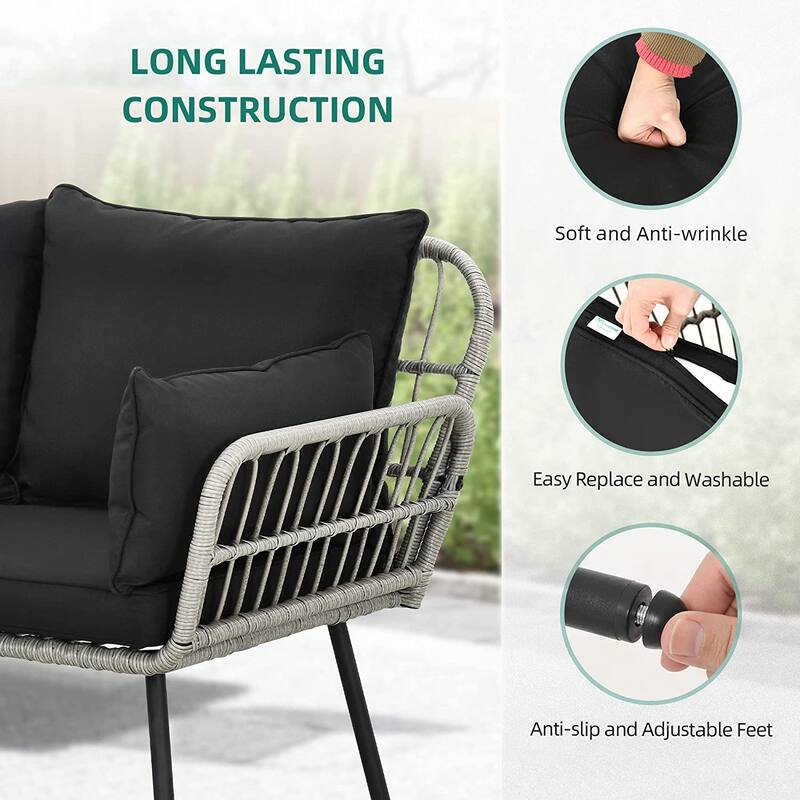 Fernald Patio Wicker Loveseat Sofa with Cushions and Lumbar Pillows