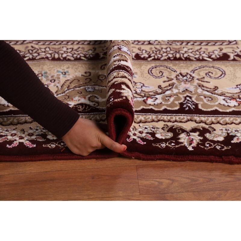 Burgundy Medallion Tabriz Area Rug Machine Made Carpet - 9'9" x 13'2"