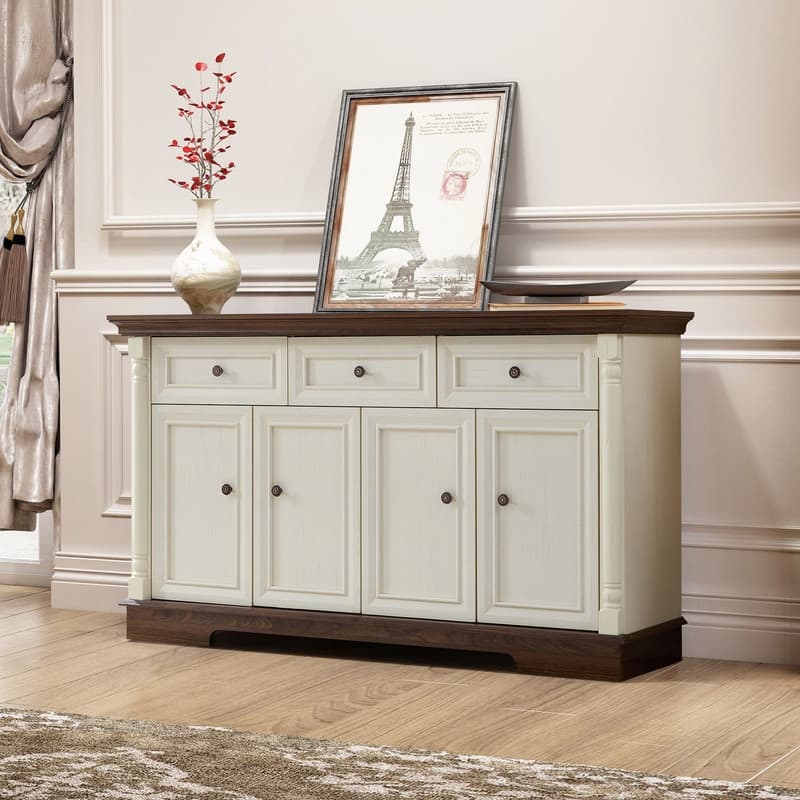 Farmhouse 55" Sideboard Buffet, Kitchen Storage Cabinet with 3 Drawers for Organized Home Living Solutions