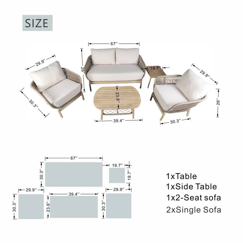 5-Piece Outdoor Acacia Wood Conversation Set with Oval Coffee Table