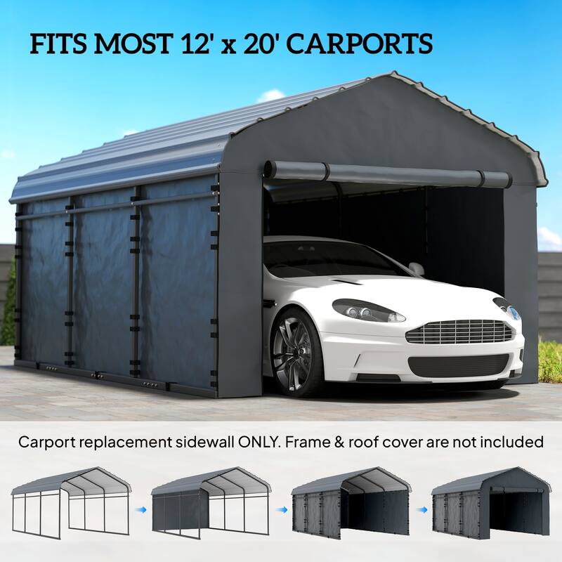 Outsunny Carport Replacement Sidewall Panels Set of 4 for 12' x 20' Carports, UPF50+ Waterproof PE Tarp Replacement Cover