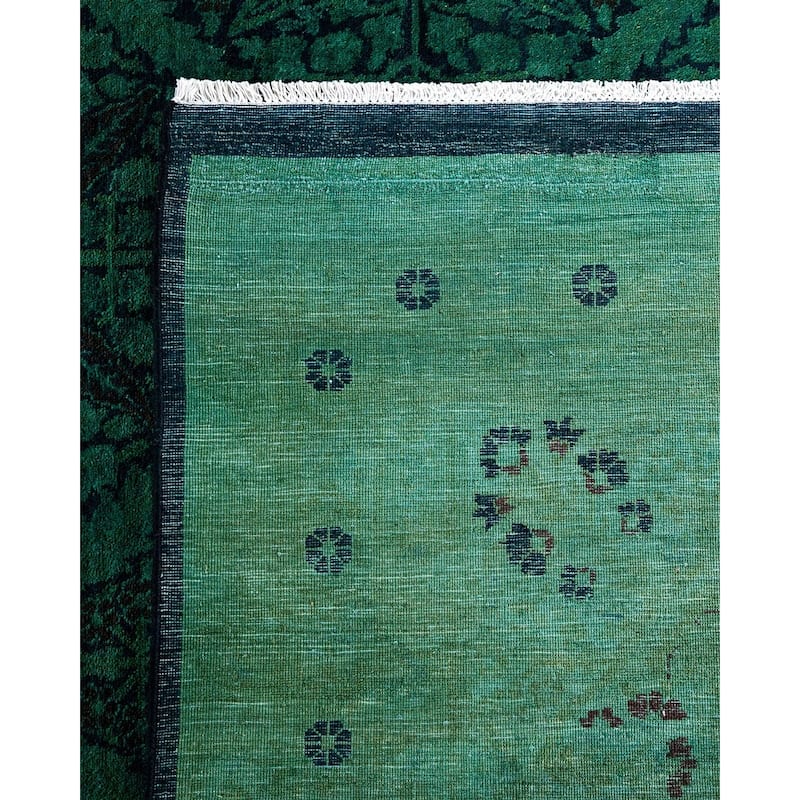 Overdyed, One-of-a-Kind Hand-Knotted Area Rug - Green - 12' 3" x 18' 0"