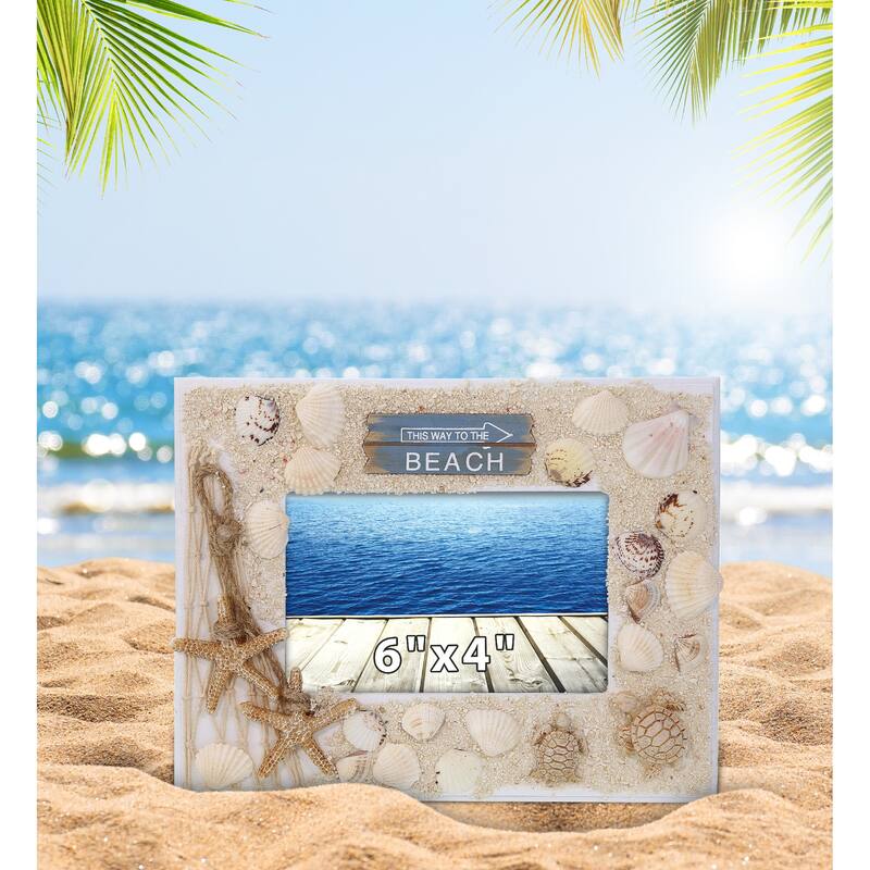 CoTa Global White Wood Seashell Oceanic Sea Turtle Photo 6X4 Frame - 9.4 inches