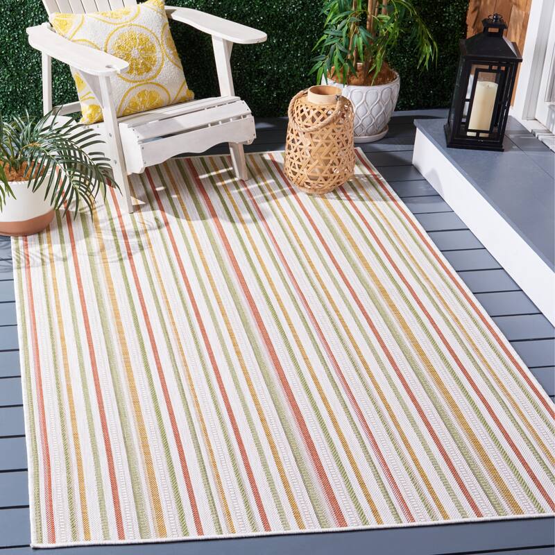 SAFAVIEH Courtyard Hely Indoor/ Outdoor Rug - 6'7" x 9'6" - Beige/Rust Yellow
