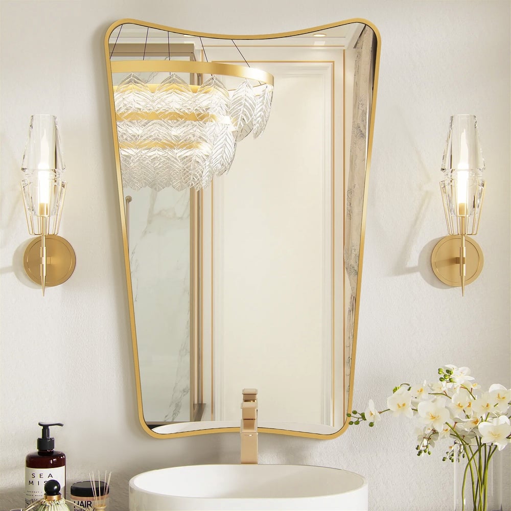 Arched Metal Framed Decorative Asymmetrical Wall Mirror