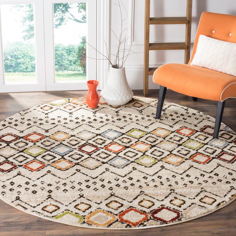 SAFAVIEH Amsterdam Bridget Moroccan Boho Rug - 3' Round - Ivory/Multi - Round