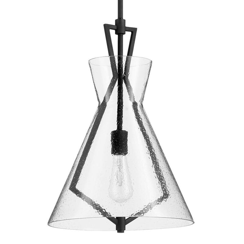 Quorum International 13" Wide Pendant - Noir / Stone Seeded Glass