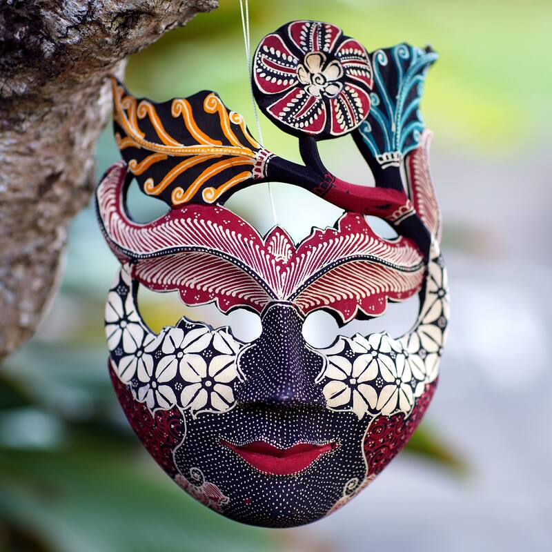 Novica Handmade Princess Of Hibiscus Batik Wood Mask