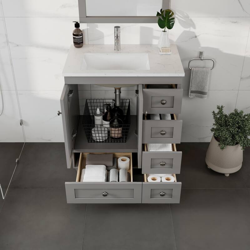 Eviva Happy 28"W Bath Vanity with Carrara Quartz Top