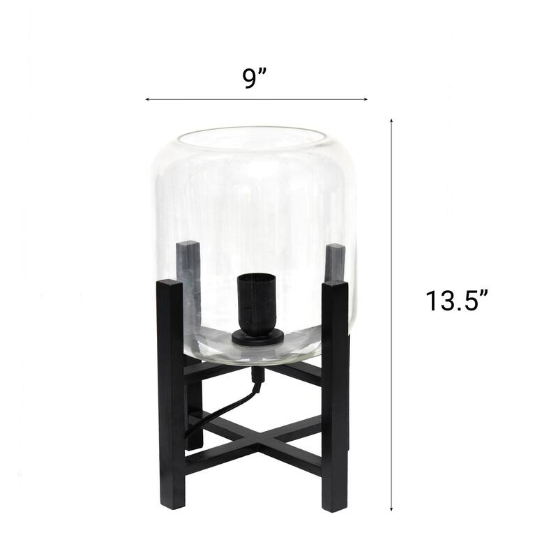 Wooden Table Lamp with Glass Shade - 13.5" - Black and Clear