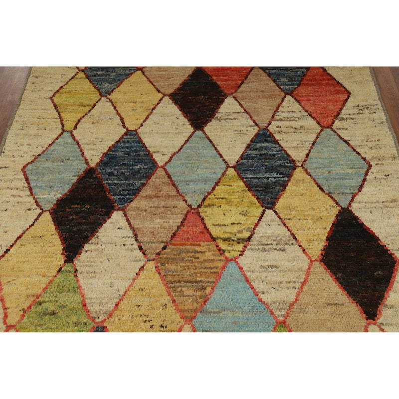 Trellis Moroccan Oriental Area Rug Hand-Knotted Modern Wool Carpet - 6'7" x 9'0"