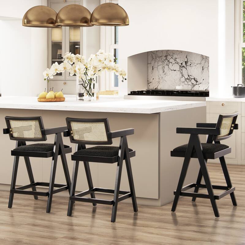 Modern Resin Webbing Back Bar Stool with Arms