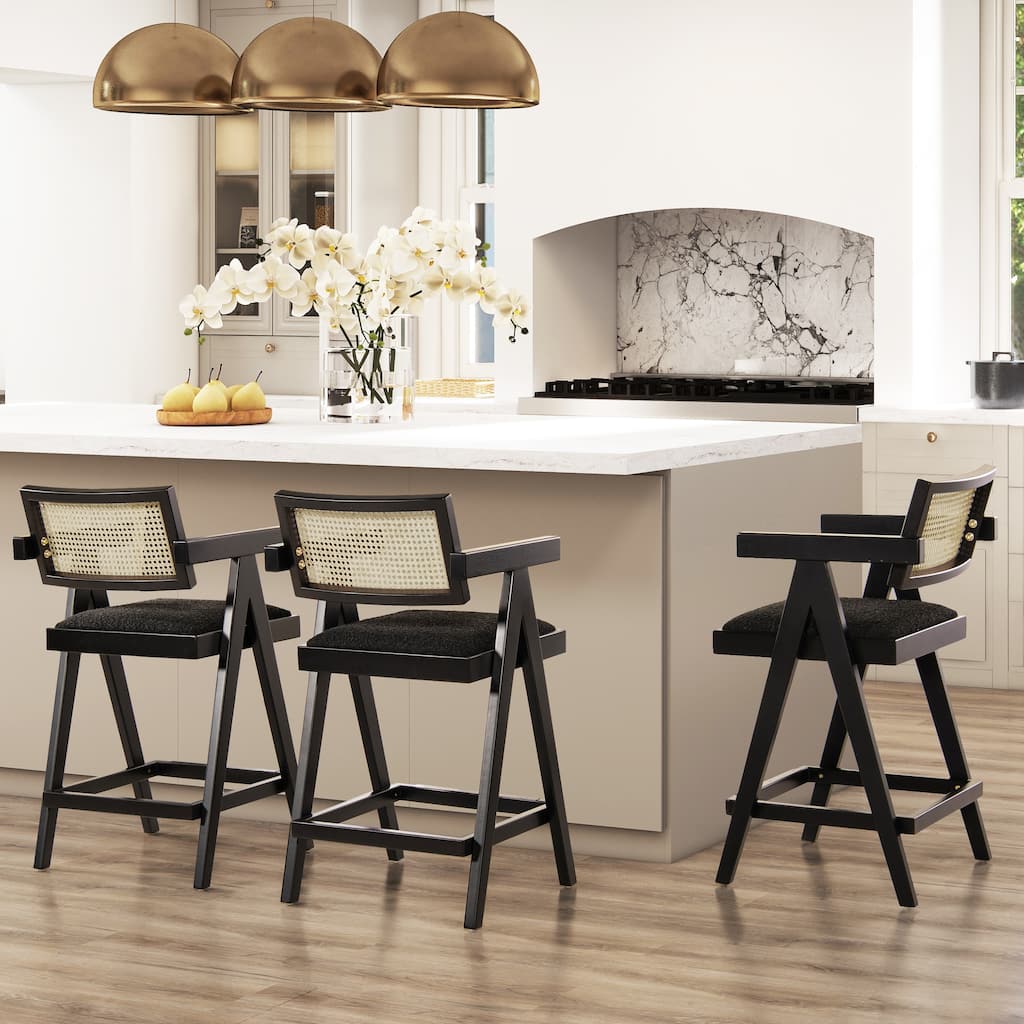 Modern Resin Webbing Back Bar Stool with Arms