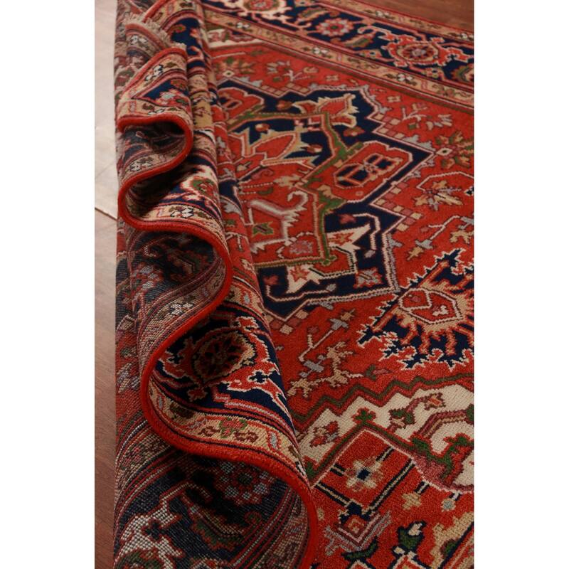 Hand Knotted Oriental 100% Wool Carpet Traditional Medallion Oranges & Rust Heriz (serapi) Area Rug - 9' 10'' X 8' 1''