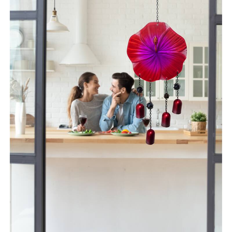 CoTa Global Red Flower Wind Chime - Handmade Glass And Metal Chime - 25.60 Inches