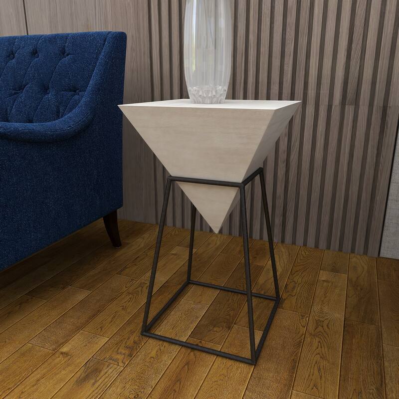 Minimalist Wood Inverted Pyramid Geometric Accent Table with Metal Stand - White or Black