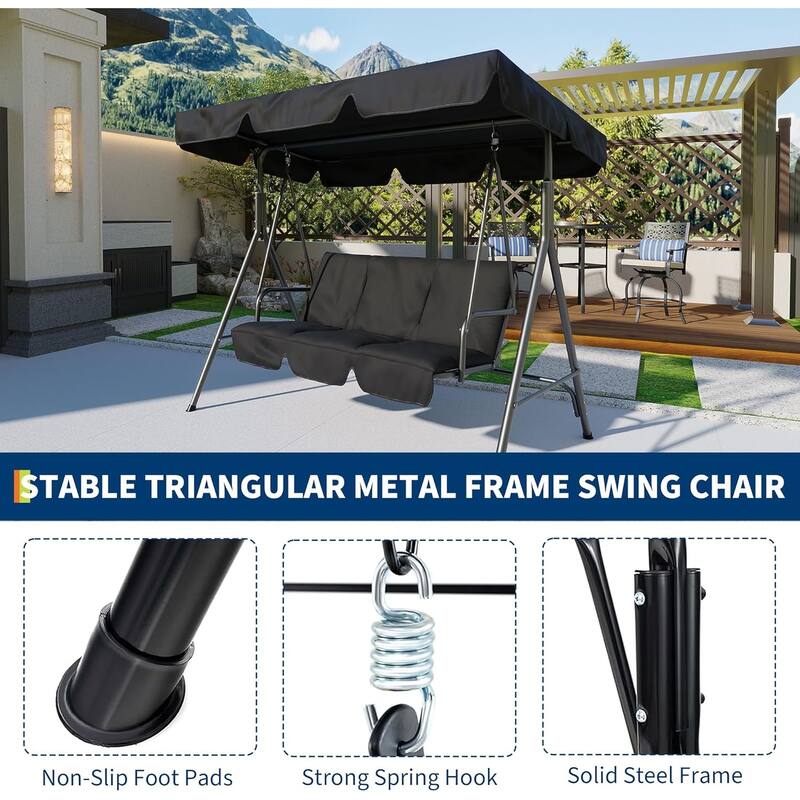 3 Seater Outdoor Swing Chair With Adjustable Canopy for Porch