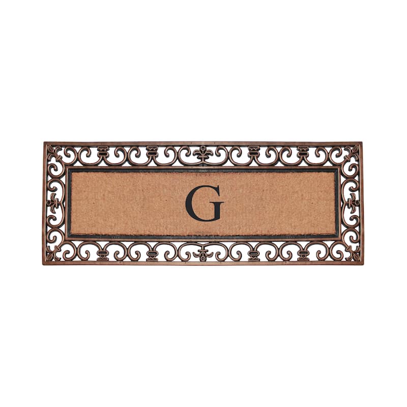 A1HC Rubber and Coir Paisley Border Myla Double Door Monogrammed Doormat Bronze - G