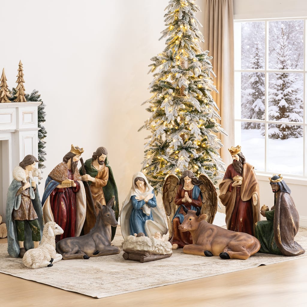 Glitzhome 31.75"H Majestic Oversized Multi-Colored Resin Nativity Figurine Set