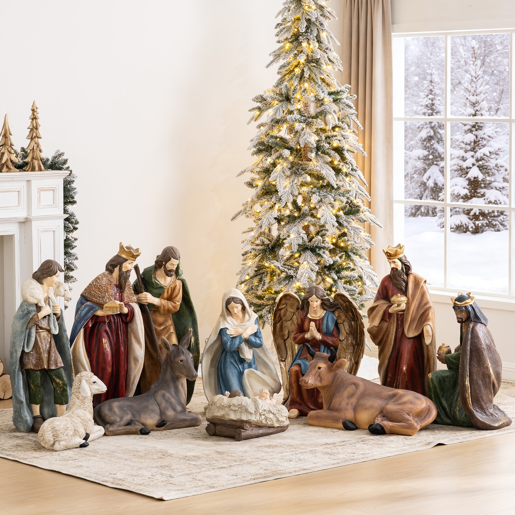 Glitzhome 31.75"H Majestic Oversized Multi-Colored Resin Nativity Figurine Set