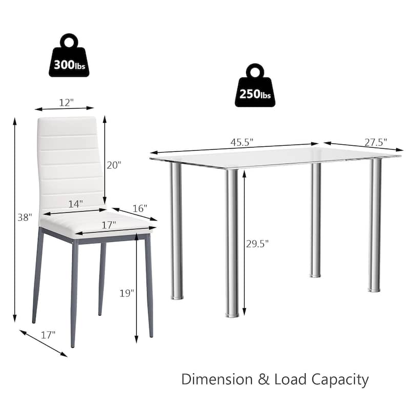 Costway 5 Piece Dining Set Table 29.6'' and 4 Chairs Glass Metal
