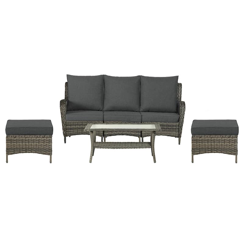 Outdoor 6-Piece Rattan Wicker Sectional Sofa Set With Cushion