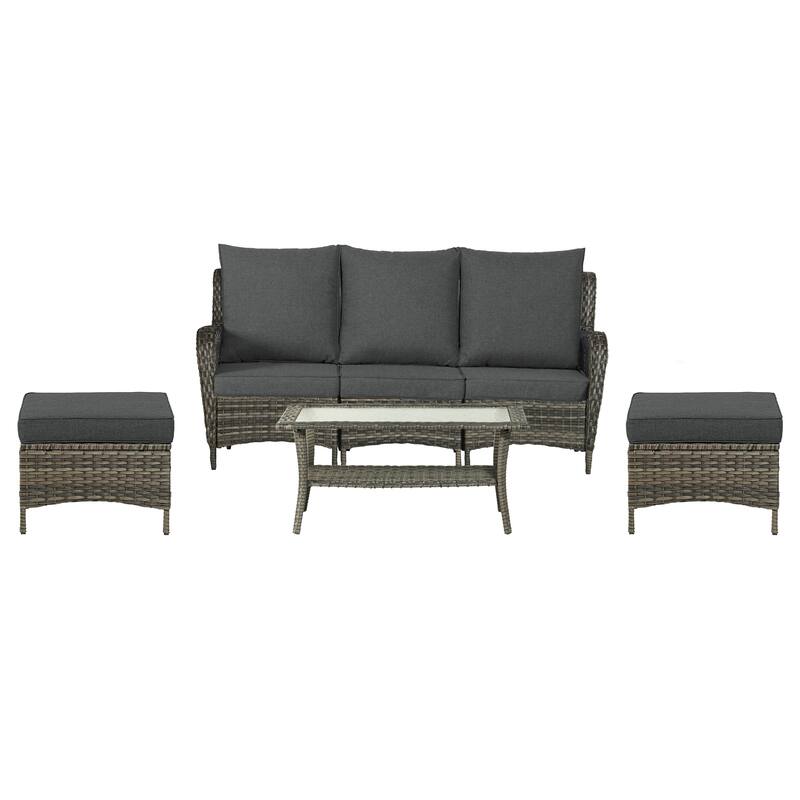 Outdoor 6 Pieces Rattan Patio Furniture Set