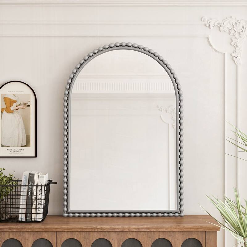 Wall Hanging Iron Art Arch Vintage Vanity Mirror - Silver