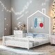 preview thumbnail 1 of 19, 2 Color Metal Full Size House Bed with Guardrail,Kids Bed with Headboard White