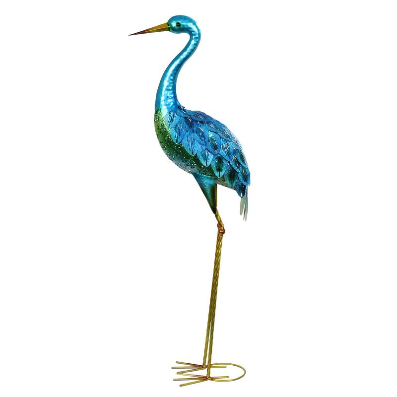 Exhart Metallic Coastal Crane Garden Statue, 14 by 38 Inches