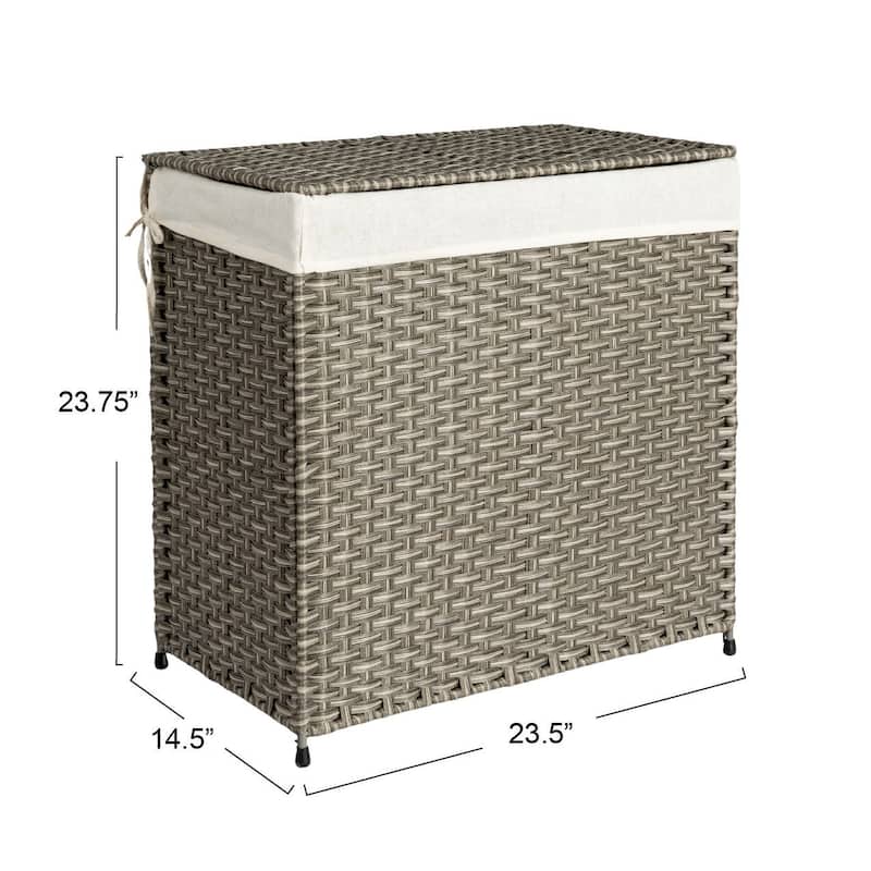 Household Essentials Handwoven Rattan Laundry Hamper with Lid and Handles - 23.6"L x 14.6"W x 23.8"H