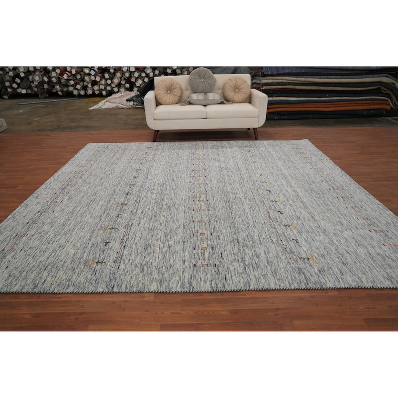 Hand Knotted Oriental 100% Wool Carpet Tribal Animal Pictorial Navy Blue & Blues Gabbeh Area Rug - 10' 1'' X 9' 8''
