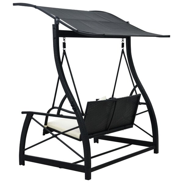 vidaXL 3 Seater Garden Swing Bench with Canopy Poly Rattan Black