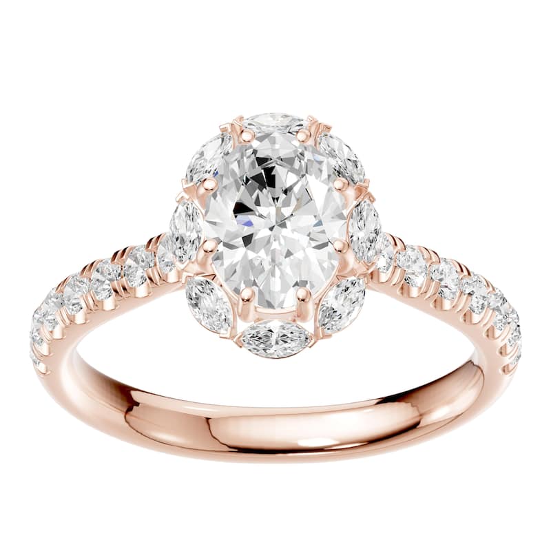 AEON Nova Dazzle Oval 1.50ct Lab Grown Diamond Halo Ring - 4.5 - Rose