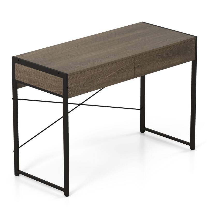 Computer Desk with 2 Drawers 44 Inch Home Office Desk with Metal Frame - Oak