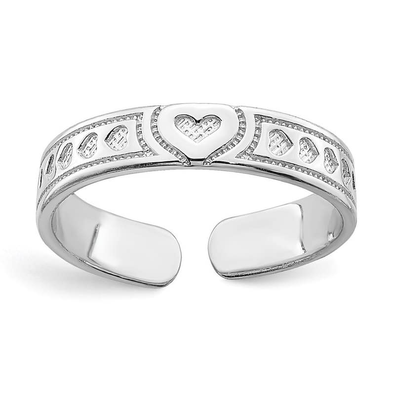 Curata 14 karat Yellow White Gold Hearts Antiqued Adjustable Toe Ring (3mm) - White
