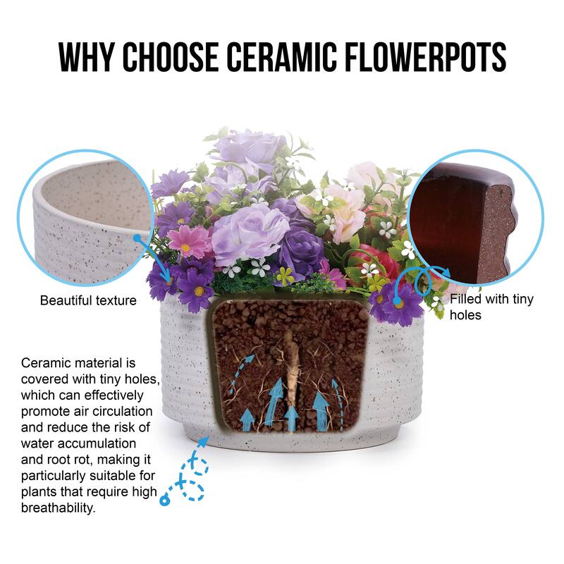 Set of 2 Vertical Ridges Ceramic Aquatic Planters Pot for Hydroponics