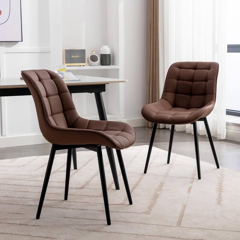 XINMICS Modern Upholstered Faux Leather Dining Chairs Set of 2 - Brown