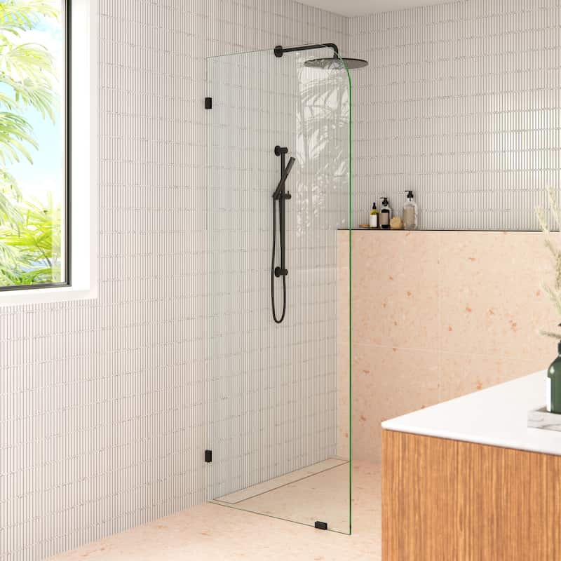 Glass Warehouse 32" x 78" Frameless Shower Door - Single Fixed Panel Radius - Matte Black