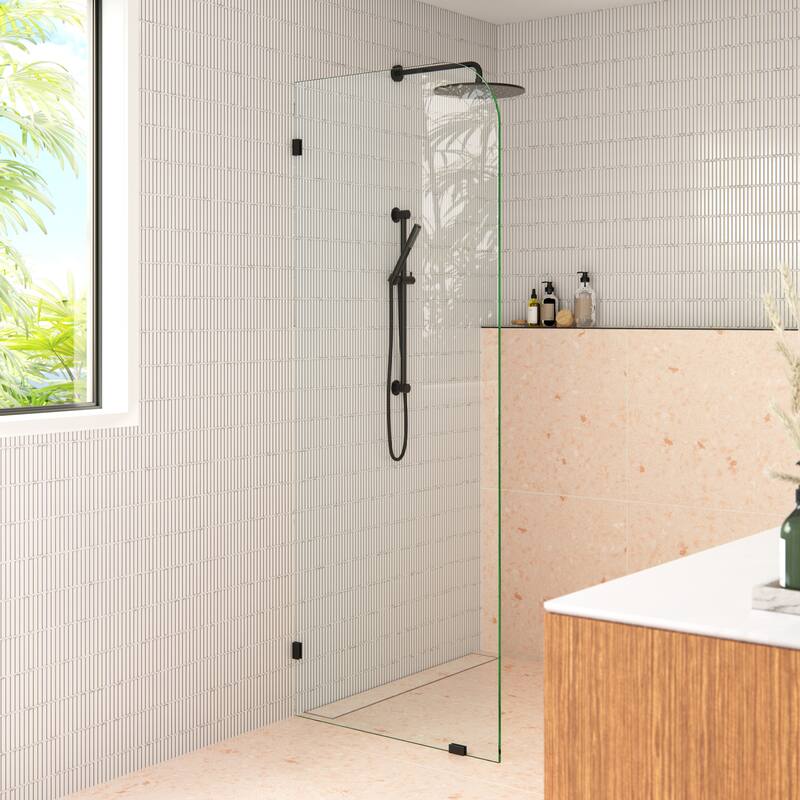 Glass Warehouse 34" x 78" Frameless Shower Door - Single Fixed Panel Radius - Matte Black