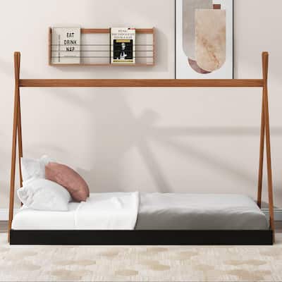 Twin Size Tent Floor Bed with Sturdy Triangle Structure for Kids