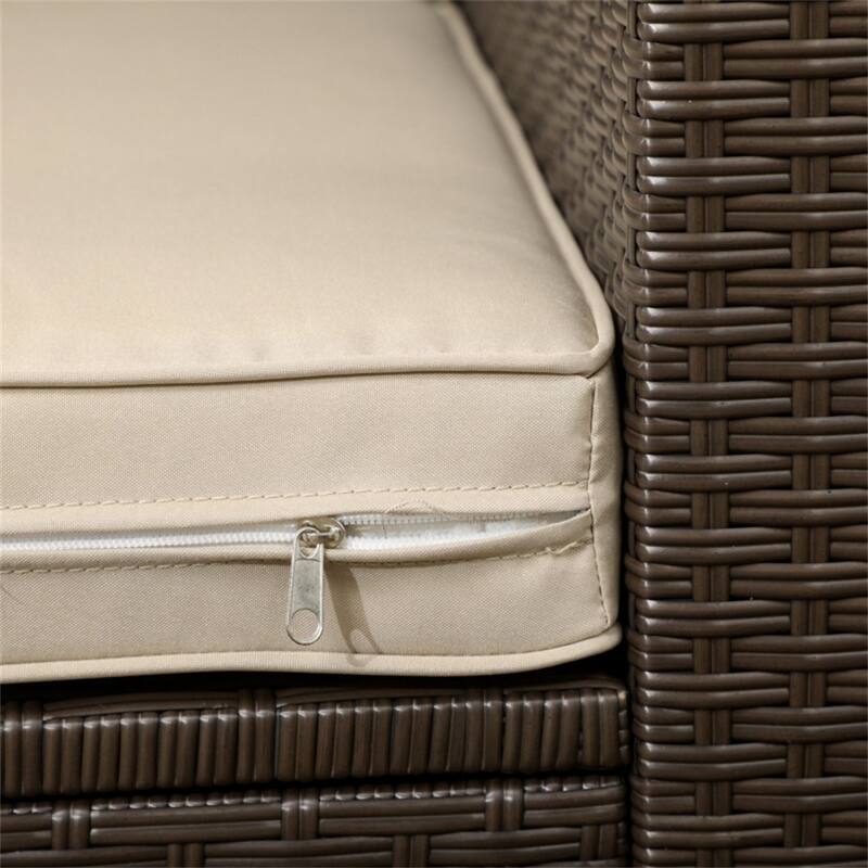 Brown Rattan Outdoor Loveseat Sofa for 2 Seaters with Cushions and Throw Pillows - 1 Piece
