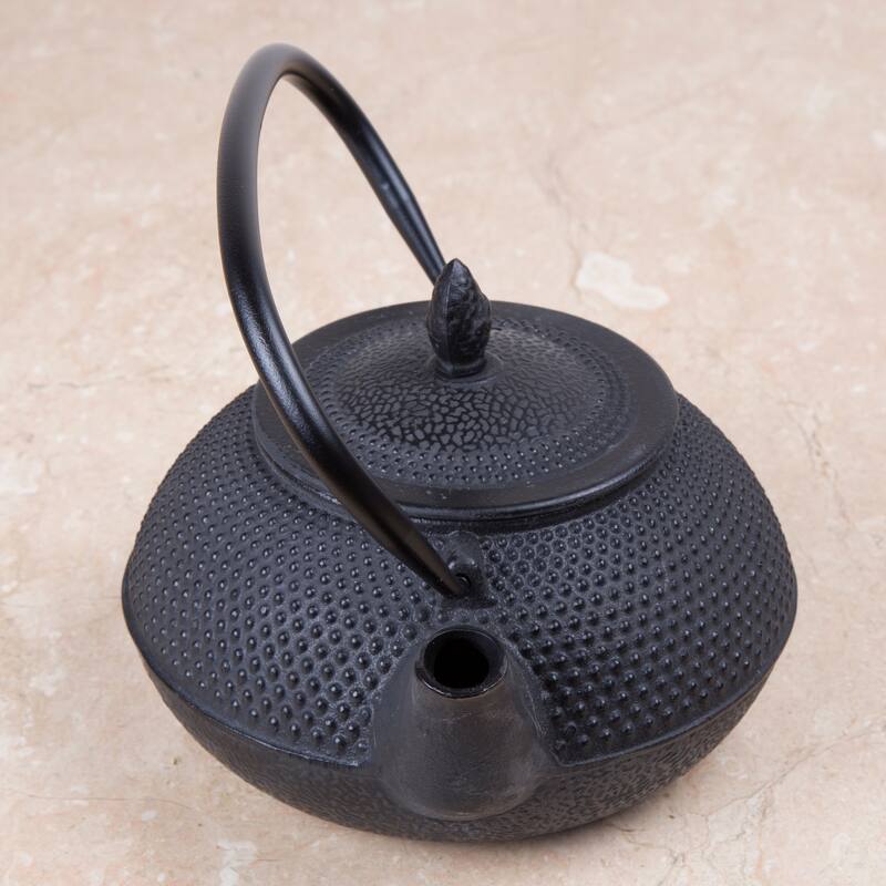 Creative Home Artistic Cast Iron Tea Pot with Infuser Basket, 30 oz, Black