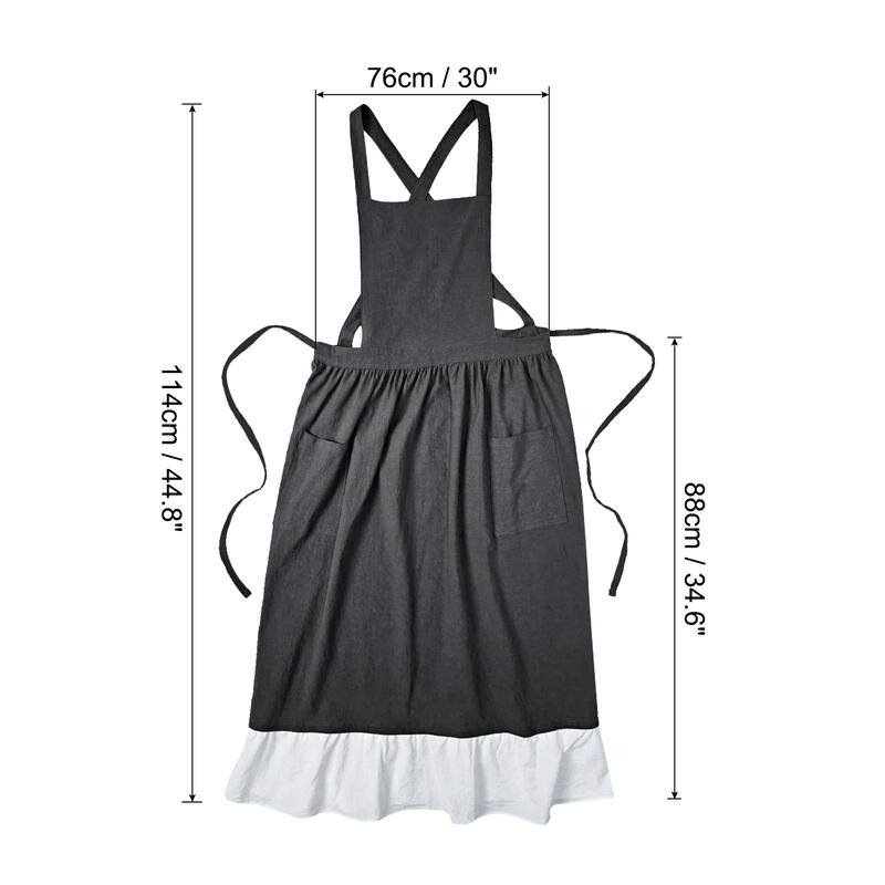 Vintage Cotton Linen Aprons Cross Back Aprons Dress with Pockets - 44.8 inch - Grey