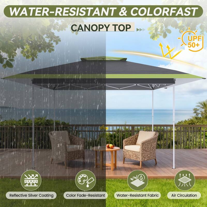 13x13 FT Pop Up Canopy Tent with Netting, UPF 50+ Outdoor Canopy with Automatic Eaves & One-Push Lock, for Patio & Parties
