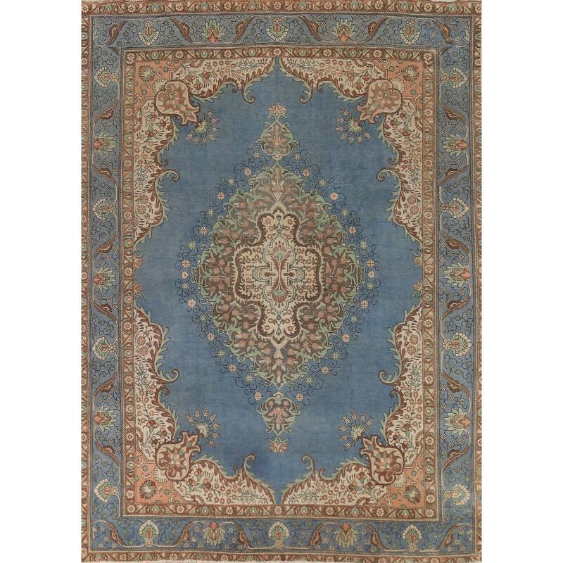 Blue Tabriz Persian Rug Oriental Handmade Wool Carpet - 9'6"x 13'1"