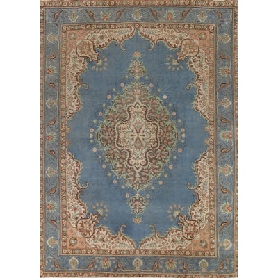 Blue Tabriz Persian Rug Oriental Handmade Wool Carpet - 9'6"x 13'1"