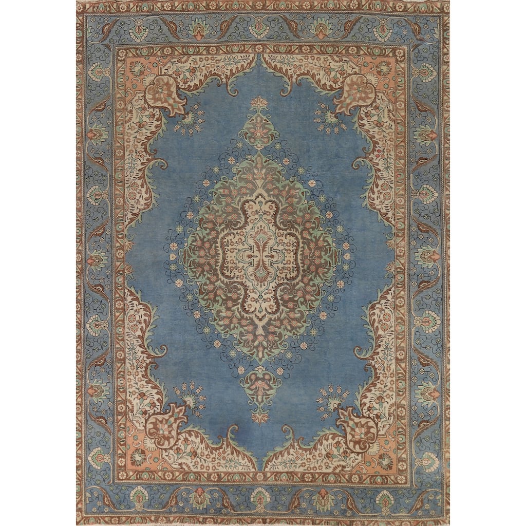 Blue Tabriz Persian Rug Oriental Handmade Wool Carpet - 9'6"x 13'1"