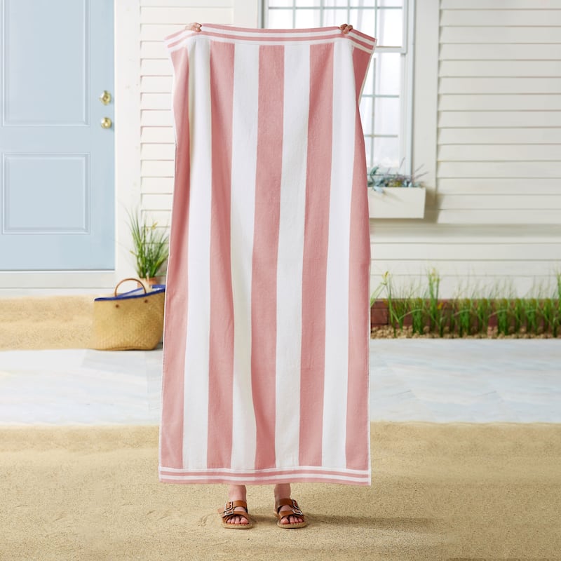 Linery & Co. 100% Cotton Velour Cabana Stripe Oversized Beach Towel.