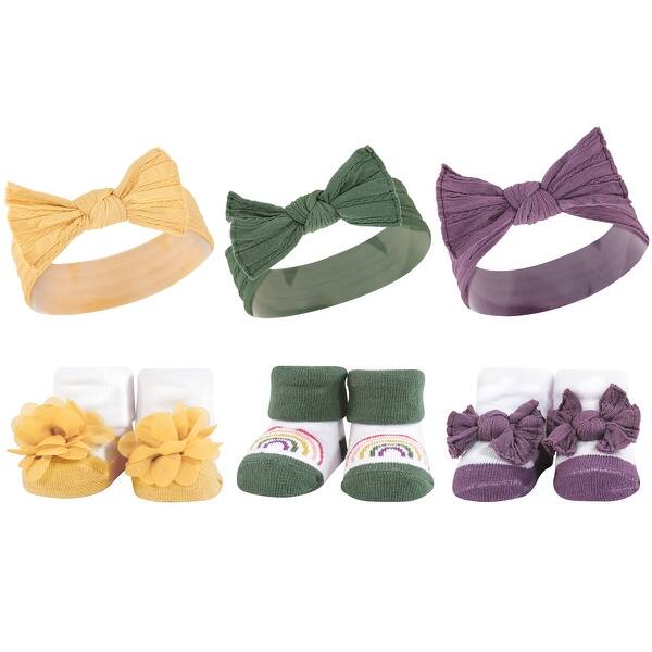 slide 1 of 1, Hudson Baby Infant Girl Headband and Socks Giftset, Purple Green Yellow, One Size - Purple Green Yellow Purple Green Yellow - One Size